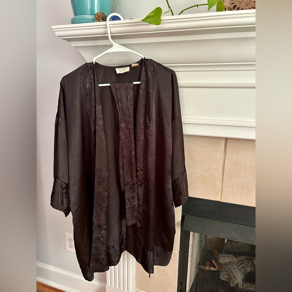 Vintage Victoria’s Secret Black Kimono Robe - Floral Jacquard trim